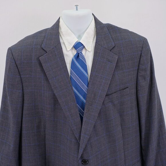 Jos A Bank Regal Fit‎ Wool Gray Black Houndstooth W/ Purple Blue Windowpane 50L - Picture 1 of 13